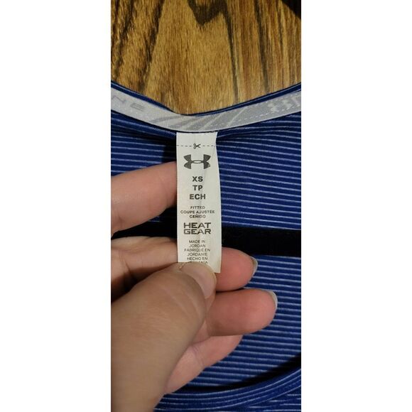 Under Armour heat gear royal blue/white striped long-sleeved tee - Picture 3 of 7